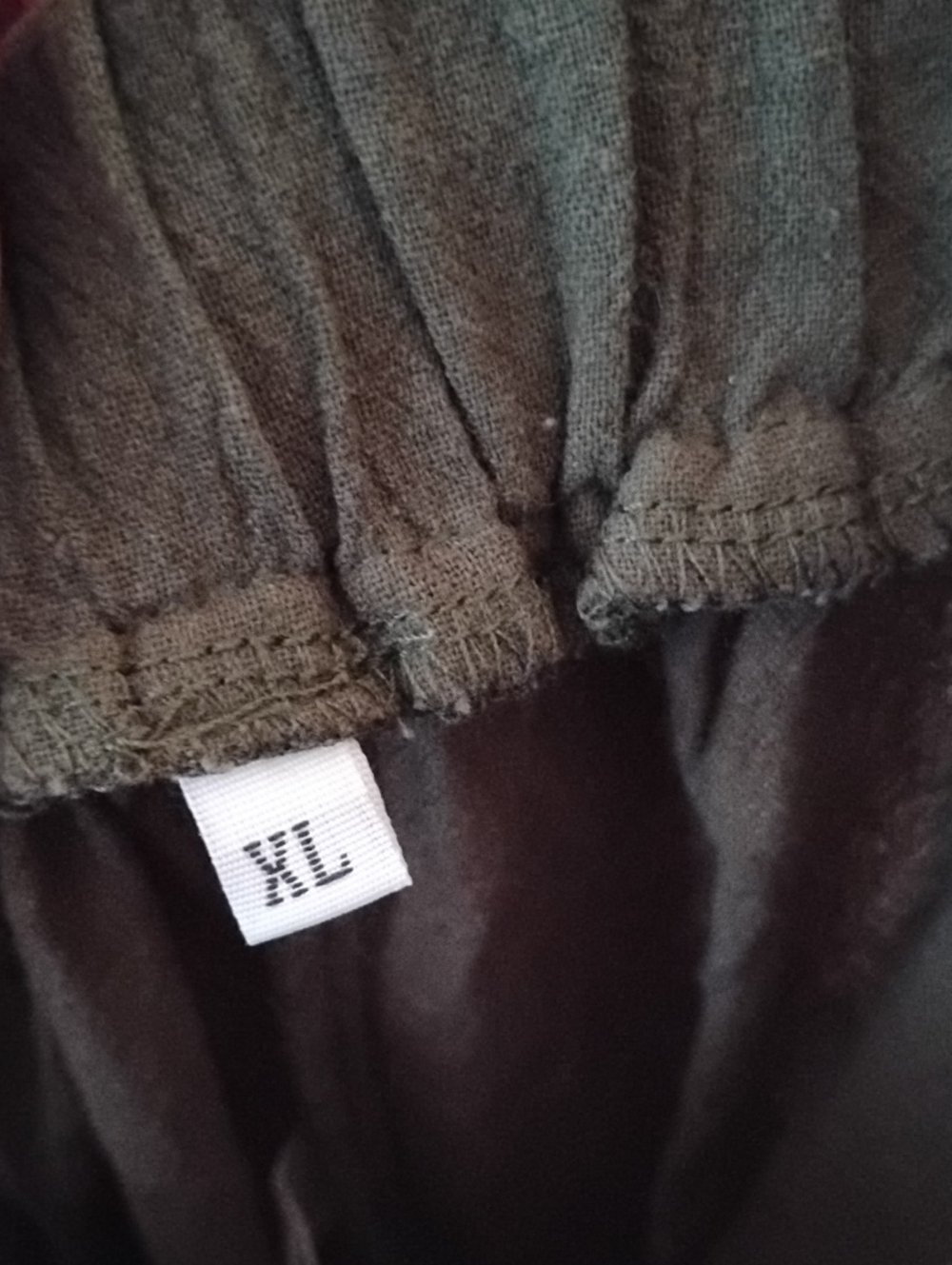 100% Cotton Linen-look Wide-Leg Boho Style Pants — Olive (XL) - Picture 9 of 10
